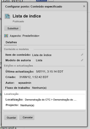 Caixa de diálogo Configurar ponto de conteúdo: Conteúdo especificado a destacar a Localização como CTC DemoCTC DemoHomeProgramSpeaker.